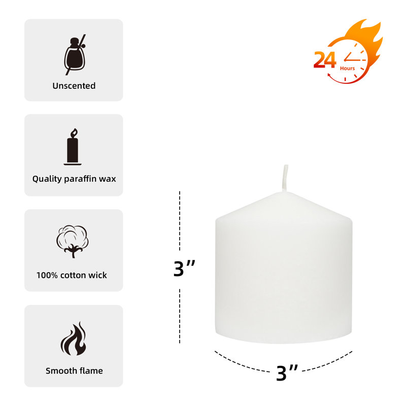 Ensemble de 3 bougies colonne non parfumées 3 pièces, Blanc, H 3 po x l 3 po x P 3 po