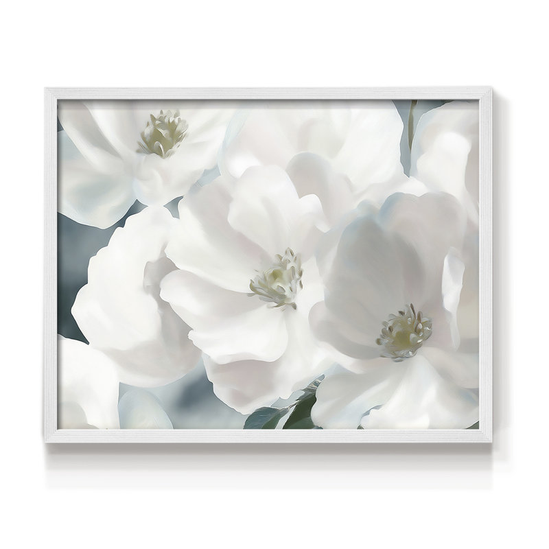Série florale - XIXe - Reproduction encadrée - Restickable, H 22 po x l 28 po, Blanc