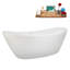 Baignoire autoportante en acrylique blanc brillant 75 ", plateau en bambou, drain-103682433