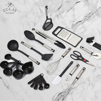 Zulay Kitchen 23 Piece Nylon Kitchen Utensils Nylon & Stainless Steel Non-Stick Cooking Utensils Set