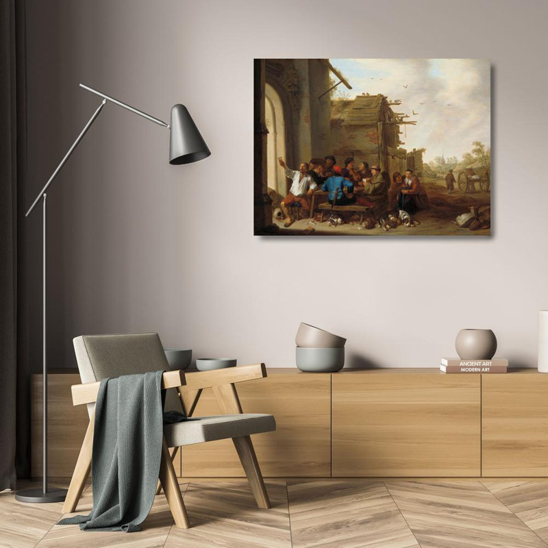 "Chiffres avant une auberge de village" par Cornelia Saftleven - Art mural sur toile tendue avec châssis, H 24 po x l 17 po