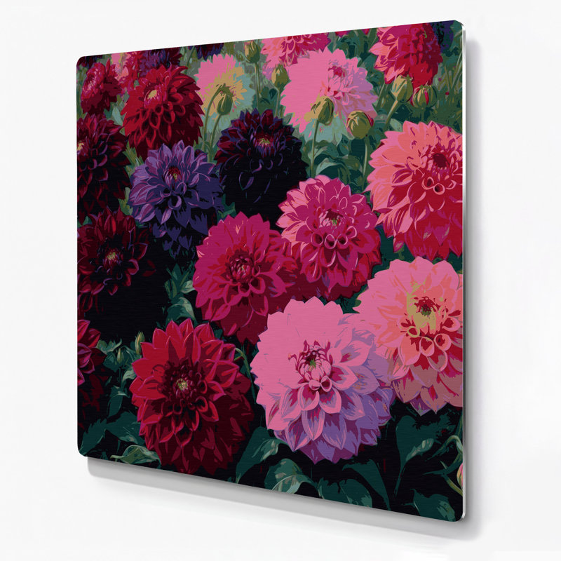 Art mural en métal Botanical Dahlias, H 12 po x l 12 po