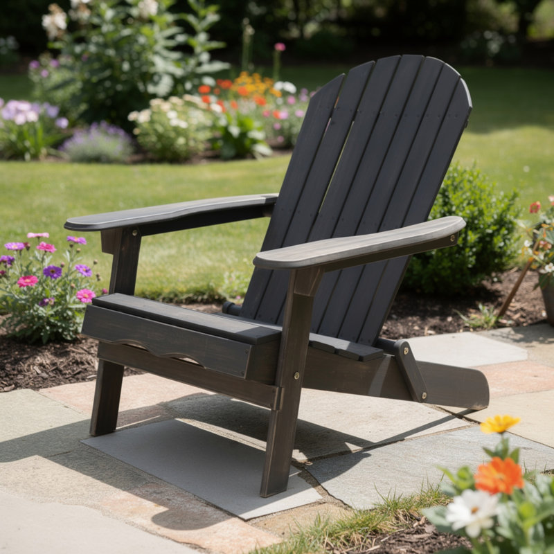 Chaise Adirondack Libo, structure en bois d'acacia gris, panneaux de lattes, Gris