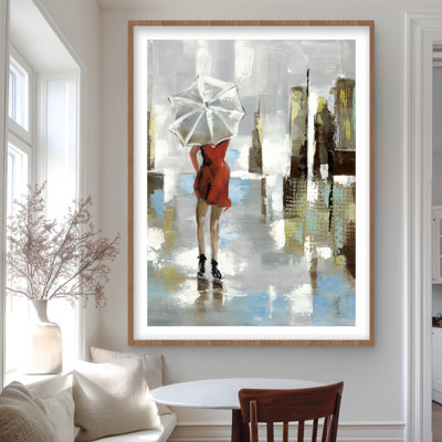 Red Dress Woman - Gray Framed Matted Print for Home Decor