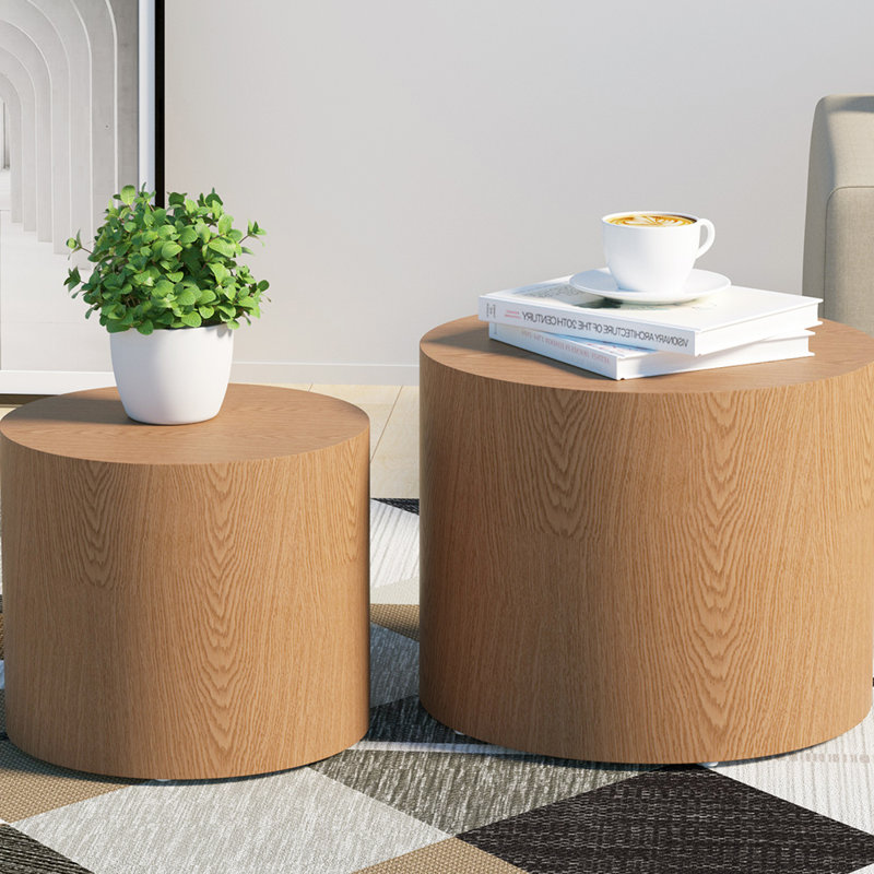 Tables gigognes à tambour (ensemble de 2), table basse, Beige