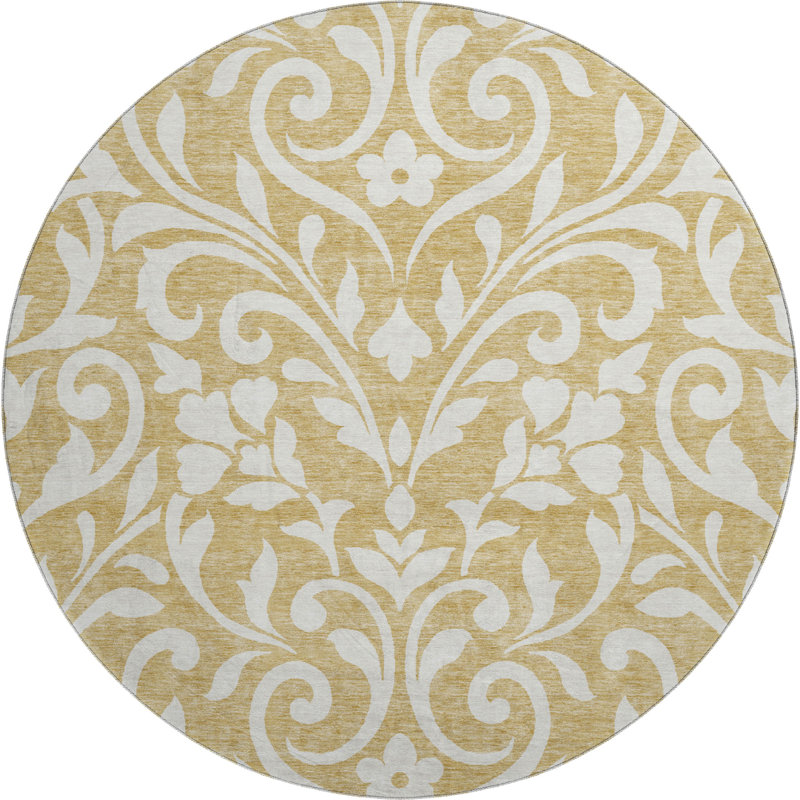 Premium Machine Washable Prisco Gold Rug, Round 8'
