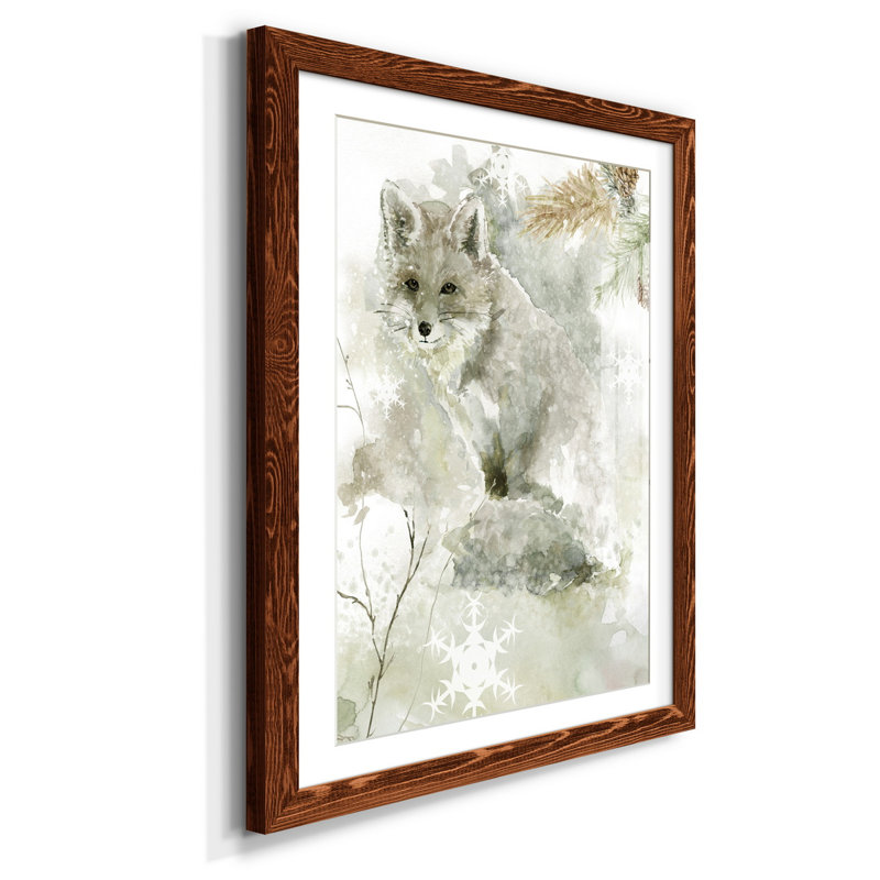 Winter Lodge Fox - Reproduction d'art sur papier encadrée, H 31,5 po x l 23,5 po x P 1,5 po, Érable