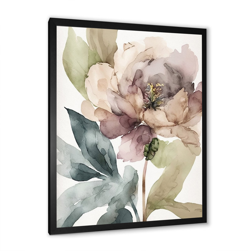 «Blooming Peony in Grey Earth Tones II», reproduction sur toile, H 44 po x l 34 po x P 1,5 po, Toile avec cadre photo noir