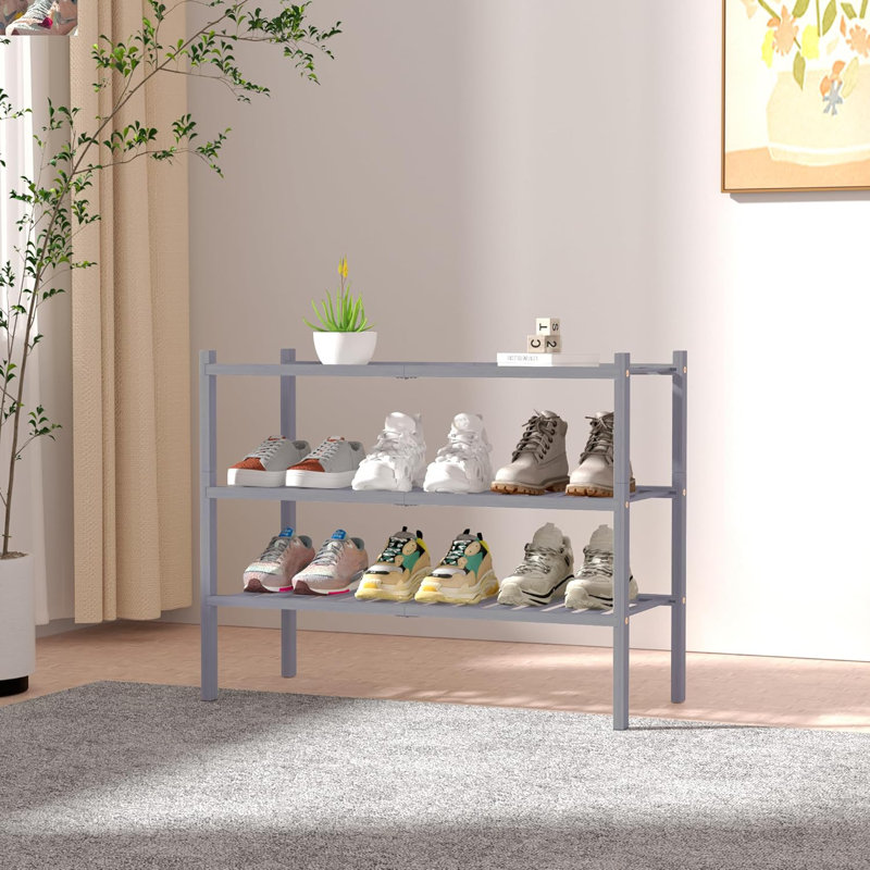 Range-chaussures à 3 niveaux en bambou gris