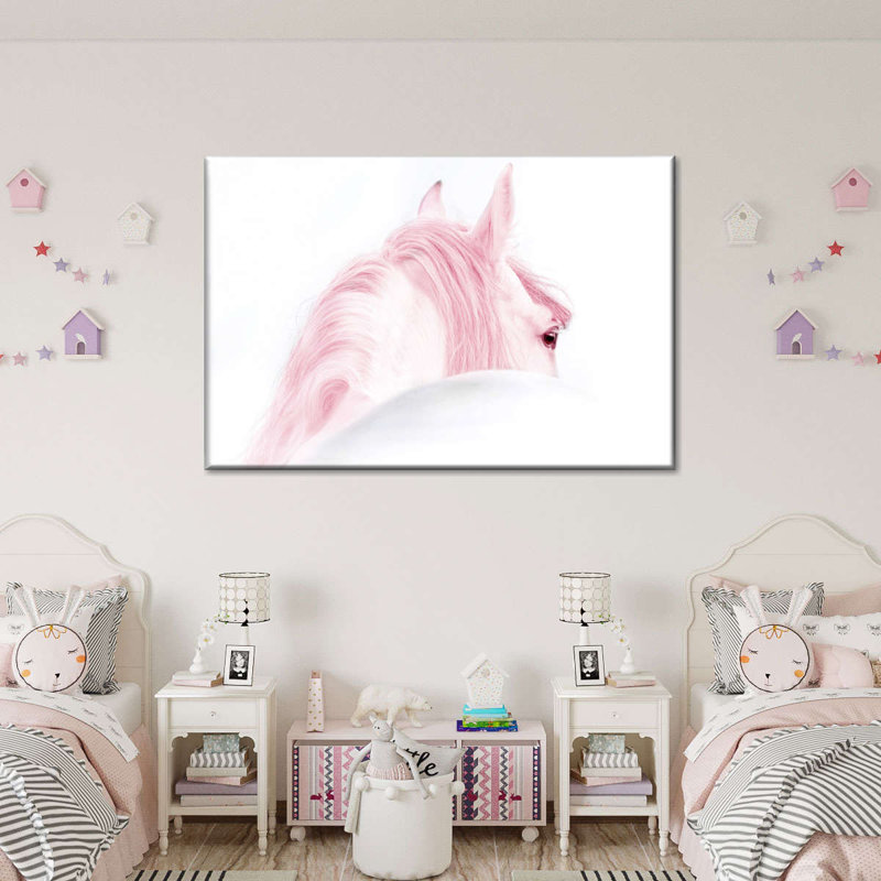 Cheval rose sur toile, H 8 po x l 12 po x P 1 po