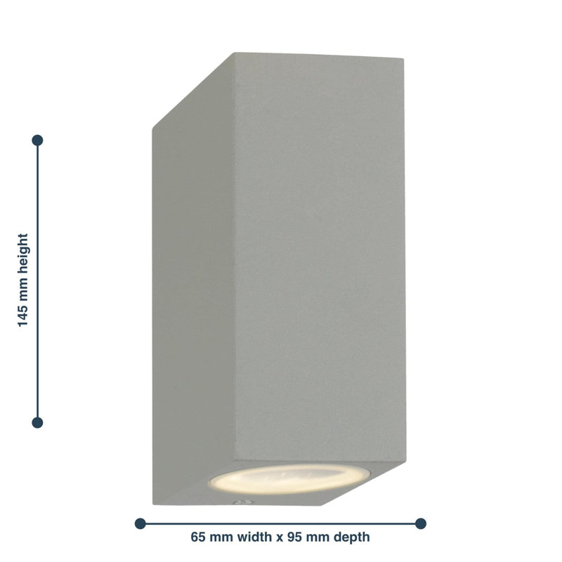 Powder Coated Finish 2 - Bulb 14.5 cm H Hardwired Outdoor Wall Light, Gray