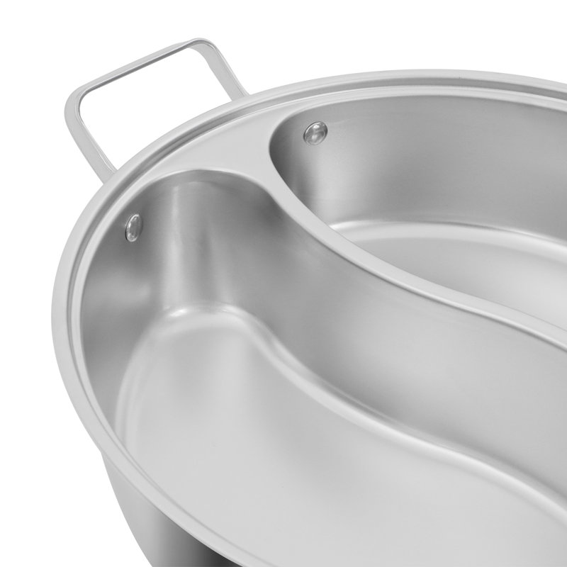 5L/1.32Gal Double-Flavor Hot Pot Stainless Steel Hot Pot With Divider And Lid, 3.9" H x 13.4" W x 12.8" D