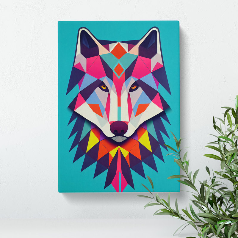 Colourful Abstract Wolf - Wall Art, Wrapped Canvas, 76cm H x 50cm W x 3cm D, No Matte