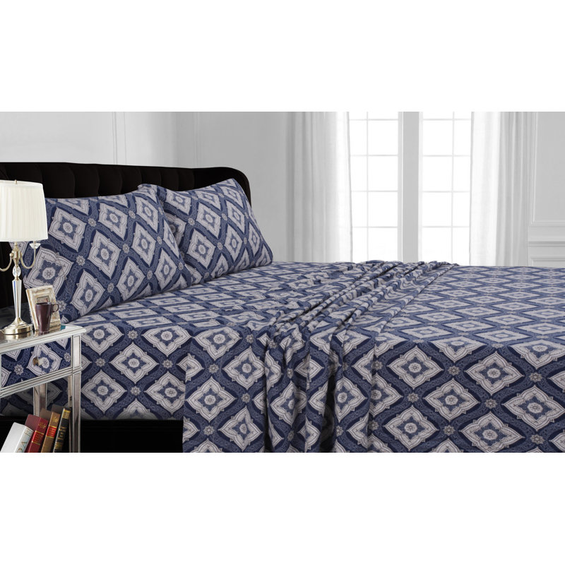 100% Cotton Geometric Sheet Set, Queen