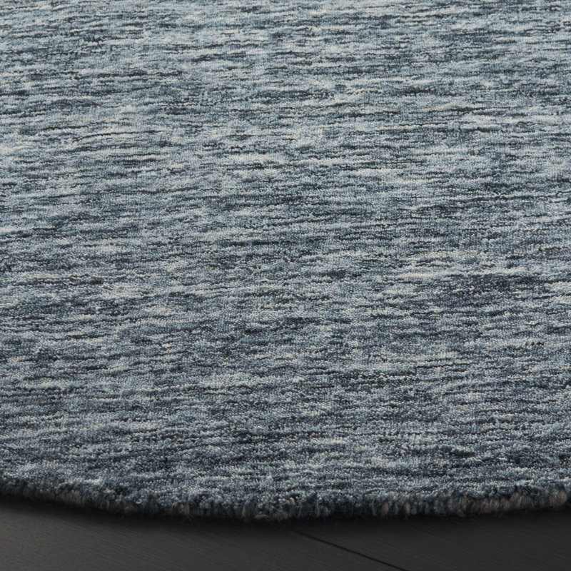 Furness Handloomed Wool Cotton Rug in Navy/Gray, Round 6'