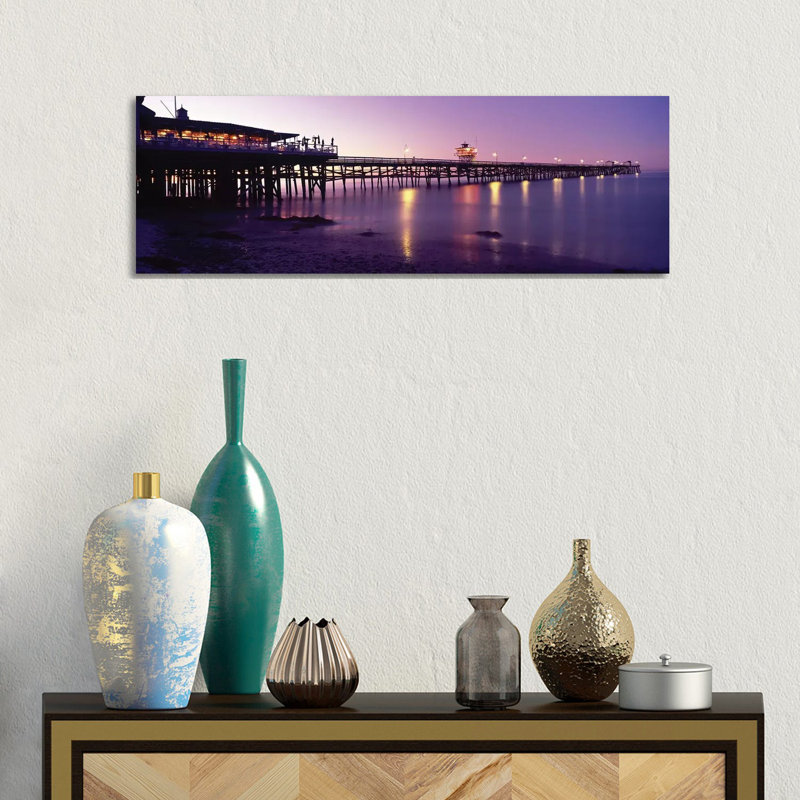 Pier Lit Up At Night, San Clemente Pier, San Clemente, Orange County, California, USA by Panoramic Images - Wrapped Canvas Panoramic Print