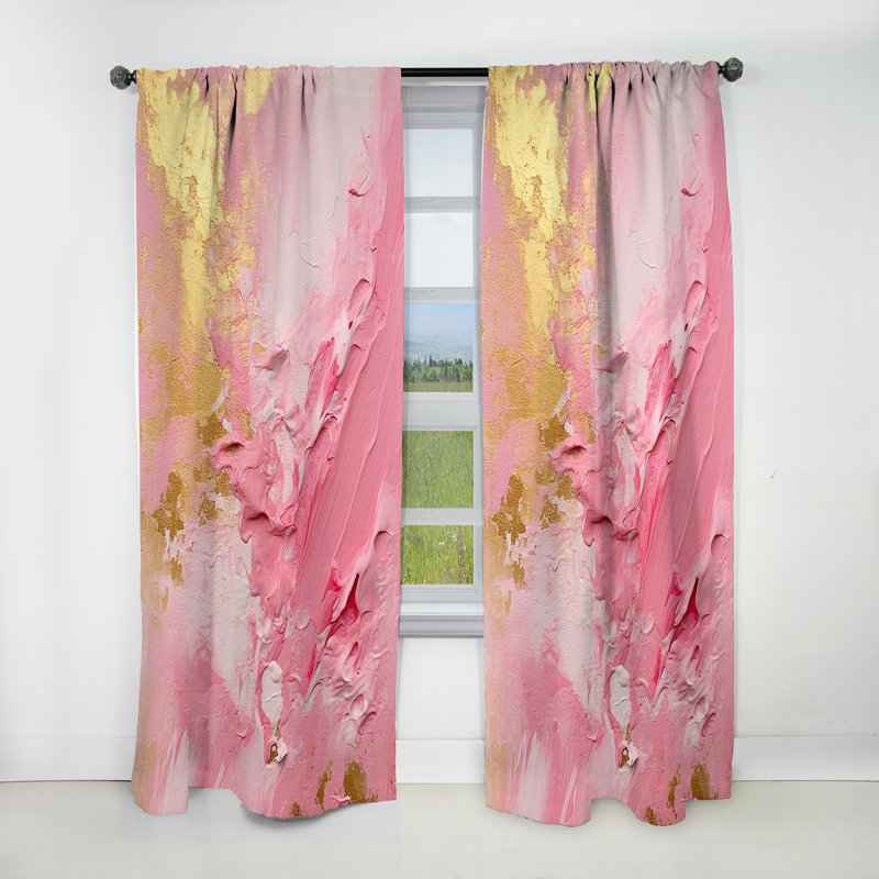 Rideaux abstraits et occultants roses et dorés III - 1 panneau, L 52 po x L 108 po