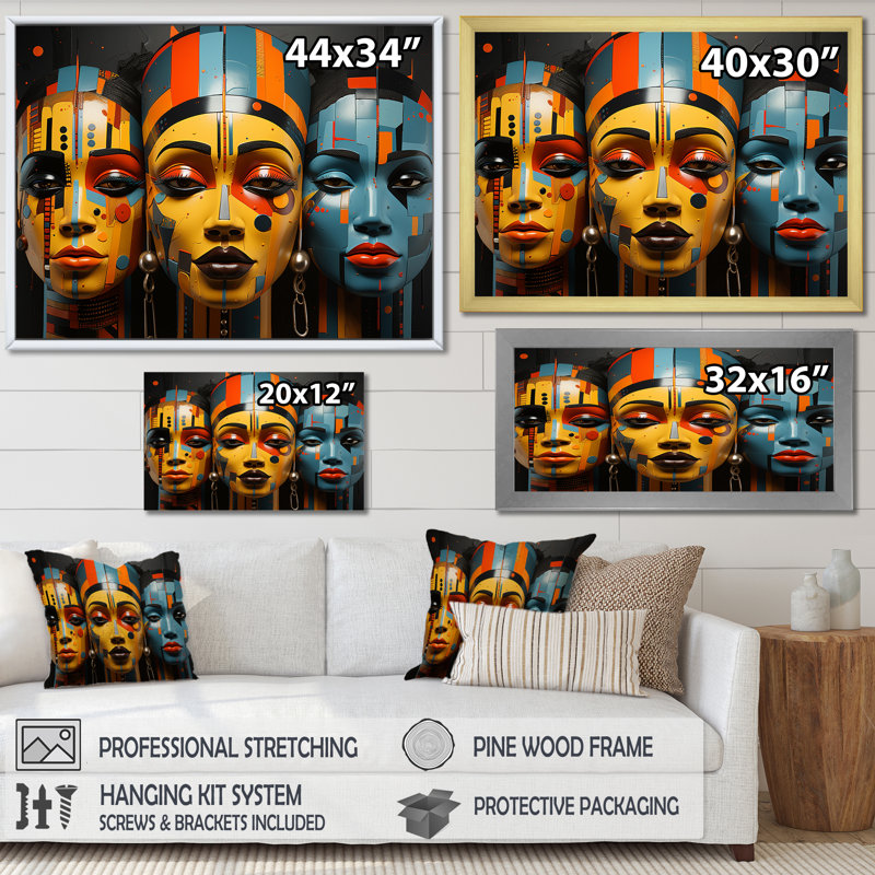 Minimalisme, tribus d'Afrique, femmes III, H 24 po x l 32 po x P 1 po, Cadre flottant noir