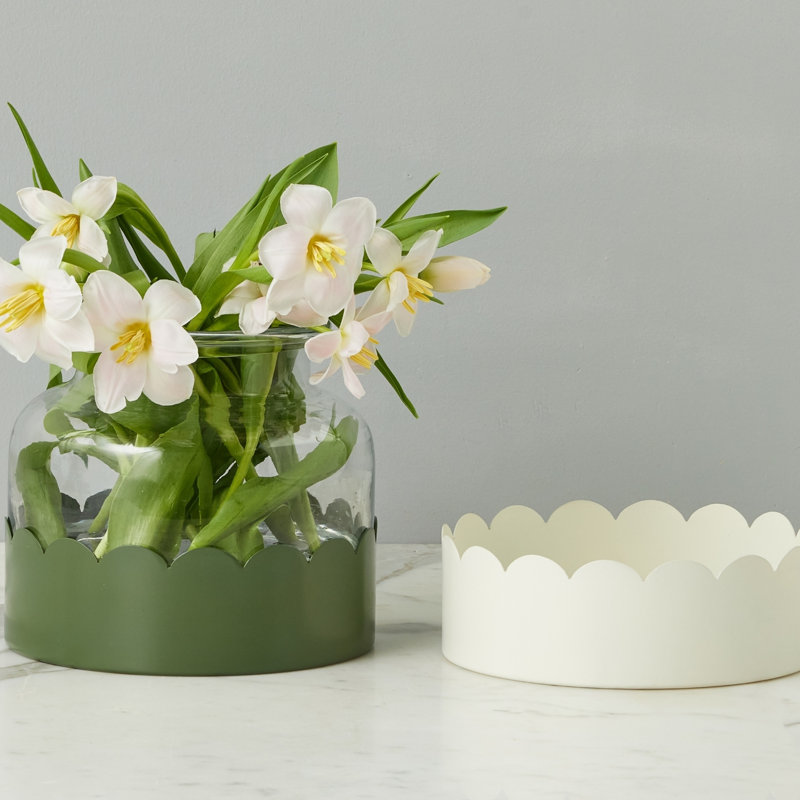 2-in-1 Scalloped Bloom Vase, White/Spruce Green