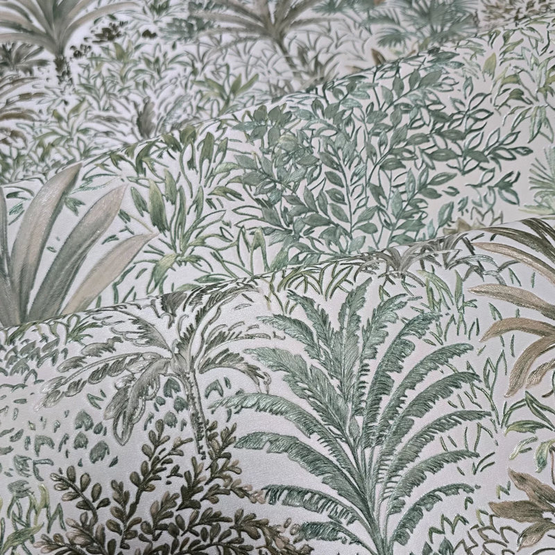 Rouleaux de papier peint embossé botanique vert brun clair texturé à branches florales