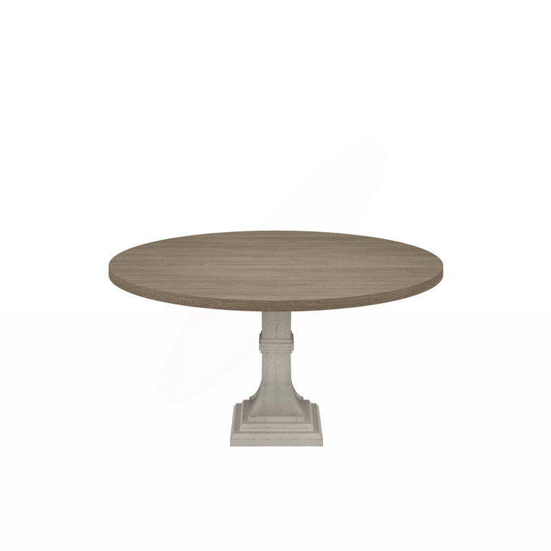 59"W Round White And Gray Dining Table