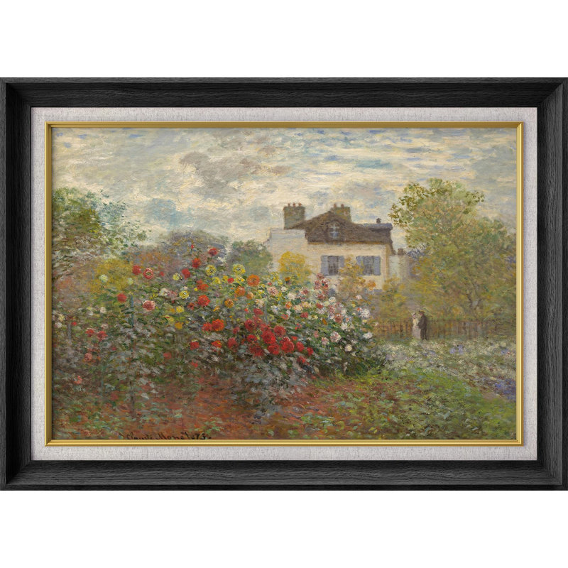 Célèbre œuvre d'art Mid-Century Flower Garden In Argenteuil, impression sur papier par Claude Monet, Cadre noir, Pas de tapis
