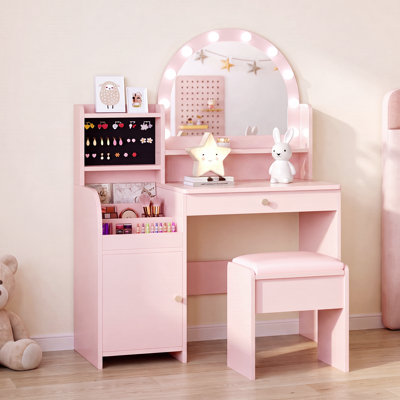 Kids Vanity Set with LED Mirror and Stool