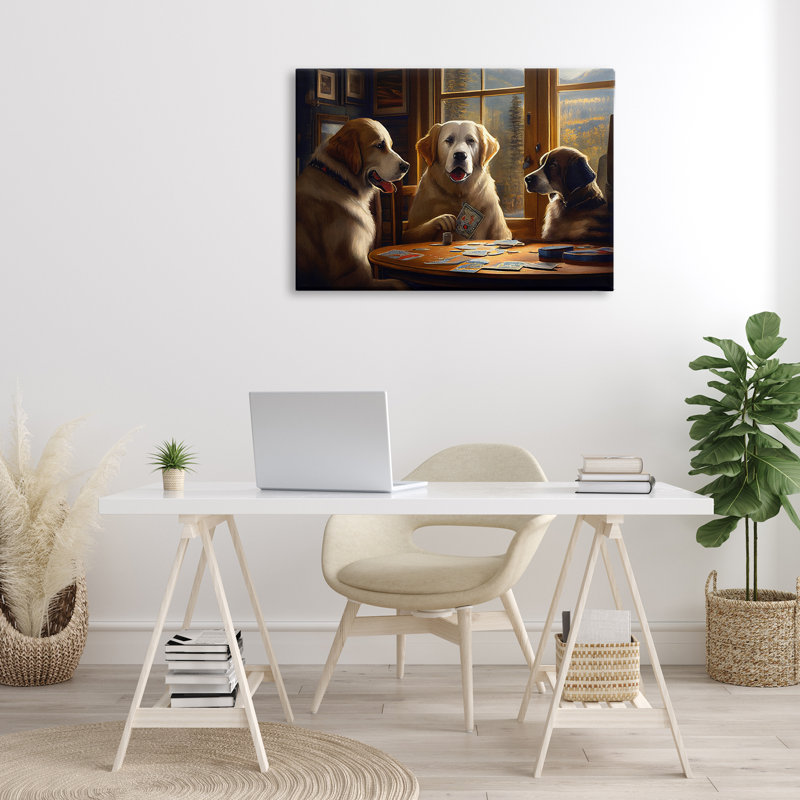 Chiens jouant au jeu de cartes sur toile par Sasha, H 24 po x l 36 po