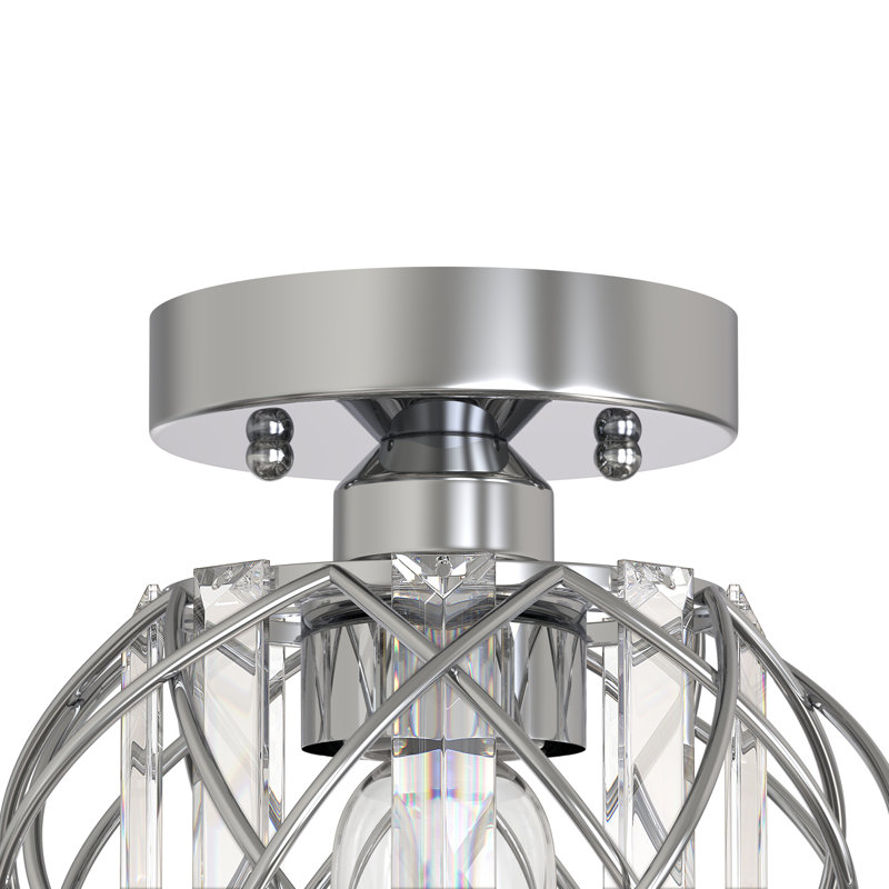 7 Inch Crystal Ceiling Light - Semi-Flush Mount With E26 Socket For Hallway & Entryway, Nickel
