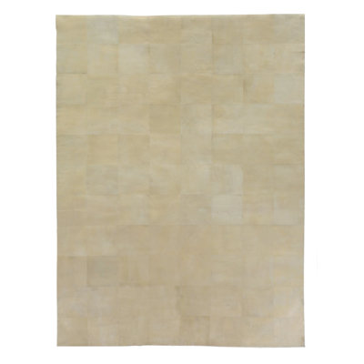 Distressed Suede Leather Geometric Area Rug in Soft Gold