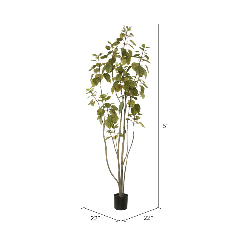 Artificial Green Potted Cotinus Coggygria Tree, 60" H x 22" W x 22" D