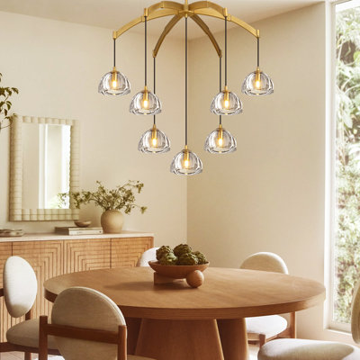 Lustre 7 lumières à abat-jour en verre à intensité variable de 34 po (ampoules incluses)