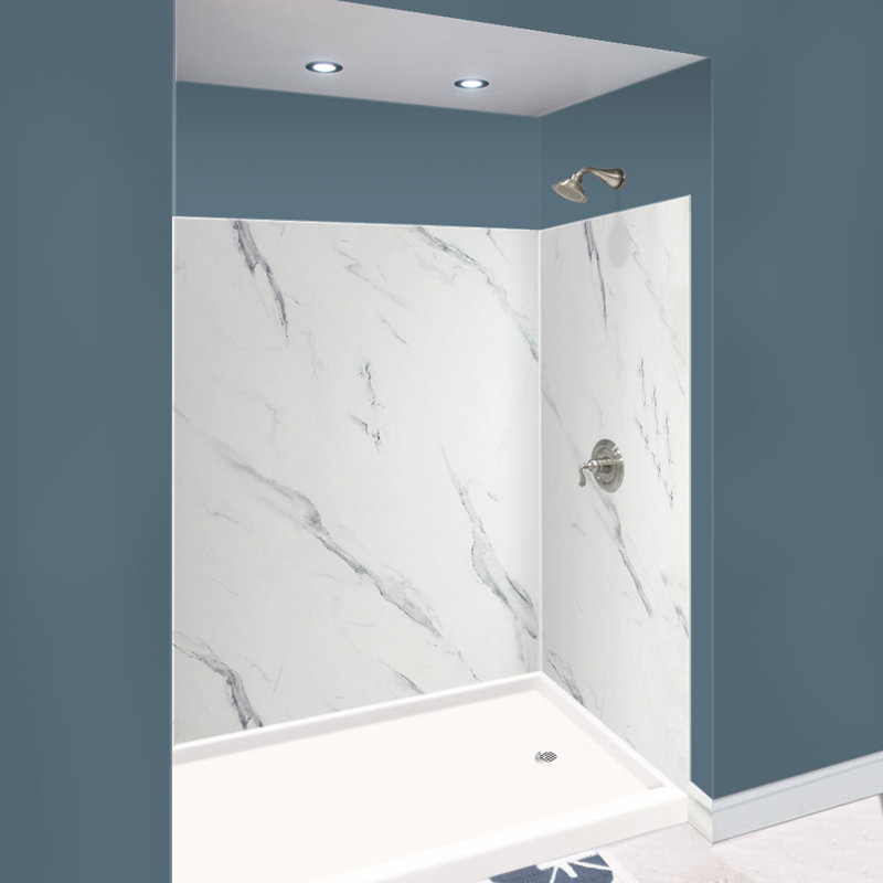 Expressions 3 Panel Shower Wall with Silicone Adhesive Tube, Bianca, 72" H x 60" W x 48" D