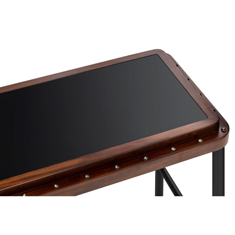Walnut and Black Metal Rectangular Side Table