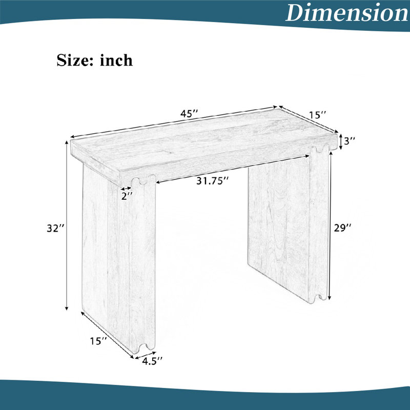 Console en bois massif L 45 po, Brun clair