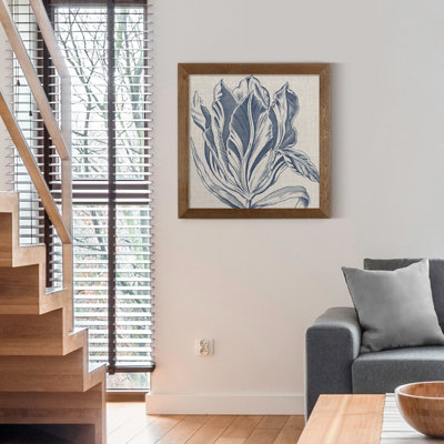 " Indigo Floral On Linen I-Premium Framed Print - Ready To Hang "