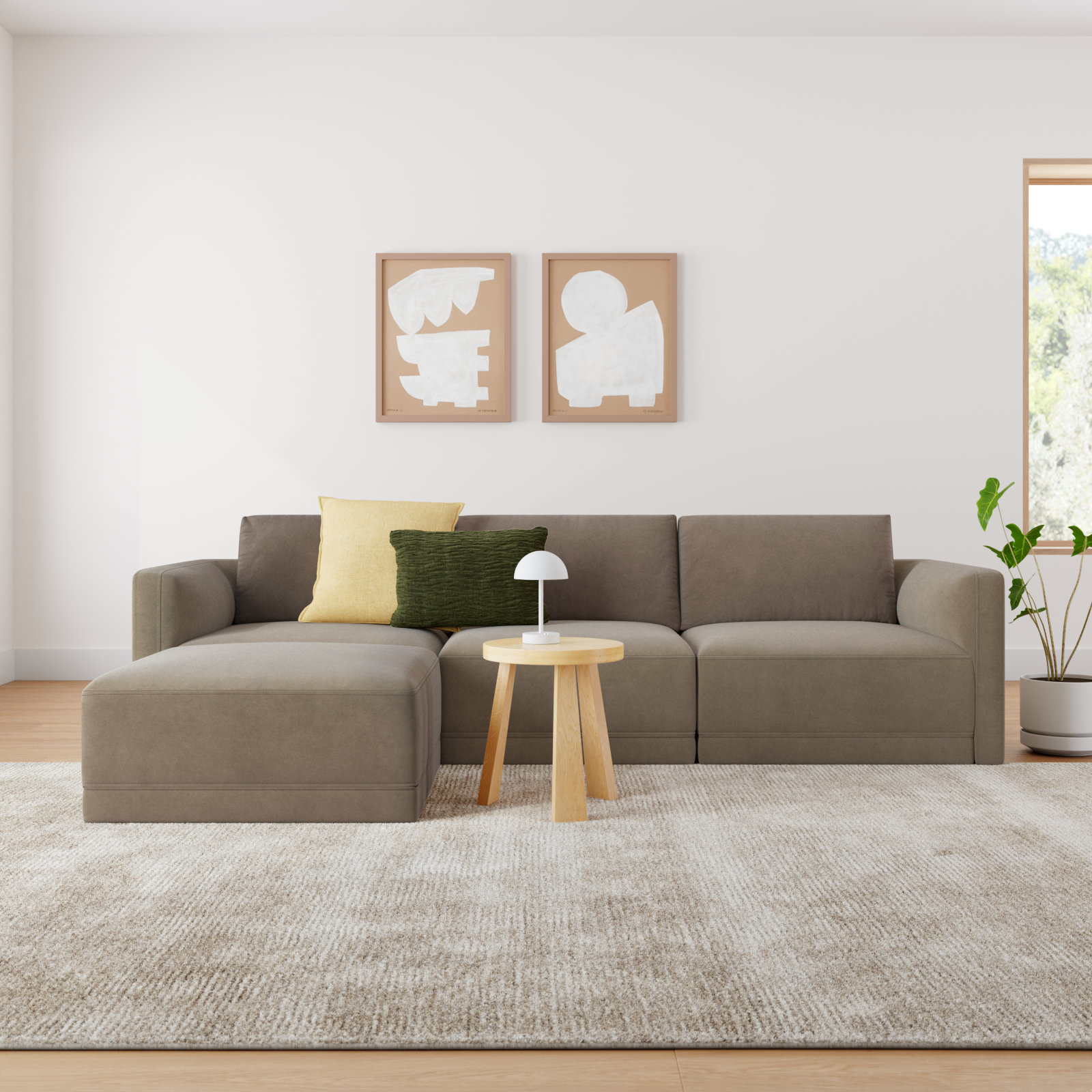Deirdre Modular Upholstered Reversible Chaise L-Sectional, Taupe