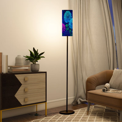 Lampe sur pied aux couleurs vives et florales aux couleurs rose et rose, avec lampes à DEL et abat-jour réglables