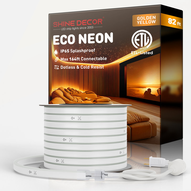 Shine Decor 120V Neon Rope Lights Gold, 984"