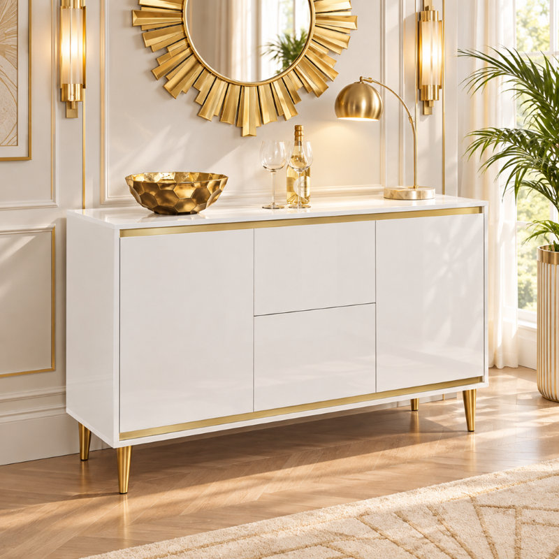 Bellandra Art Deco Inspired Sideboard, Snow White