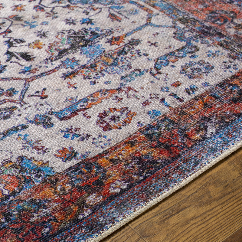Glendale Heights Oriental Machine Woven Polyester Area Rug in Blue/Rose/Ivory, Rectangle 8'10" x 12'
