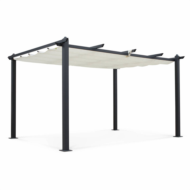 Condate: Aluminium Pergola 3x3m with Sliding Retractable Canopy, Off-White, 227cm H x 305cm W x 298.5cm D