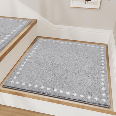 Plush Square Stair Treads Landing-Mat Non Slip Indoor 31"x31" Grey | Soft Stair Runners for Wooden Steps, Landing Rug-Stair Carpet Treads Reusable for Kids Elders and Pets, Washable Stair Rugs