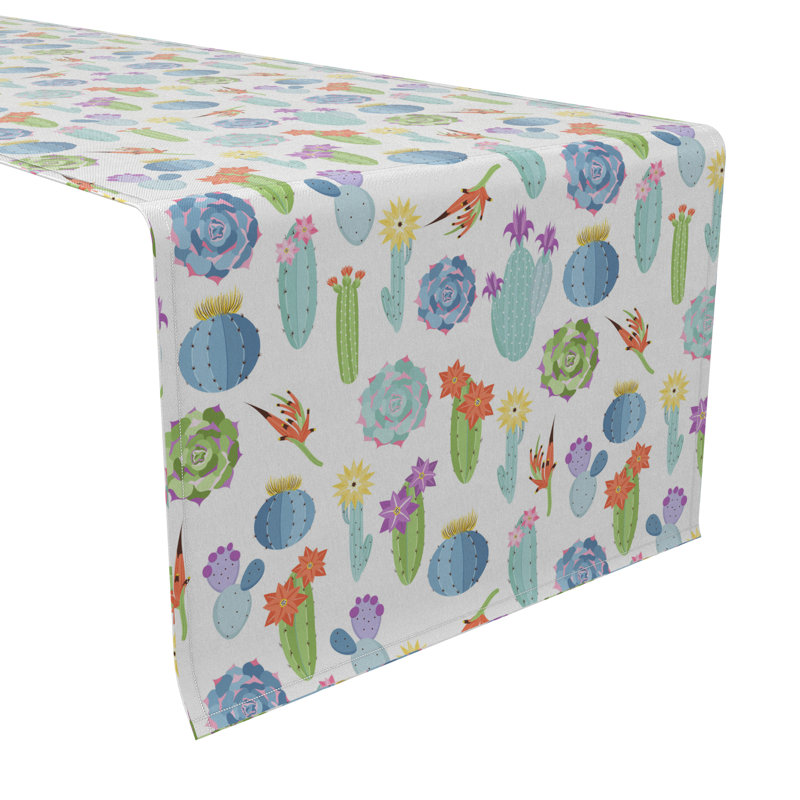 Rectangular Floral Cotton Twill Table Runner, 108" x 16"