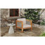 Fauteuil club d'extérieur en bois d'acacia avec accoudoirs en osier et coussins beiges, capacité de 400 lb