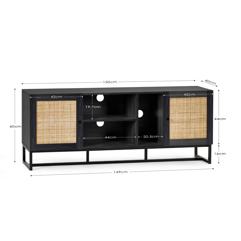 Reese TV Stand for TVs up to 65", Black/Rattan