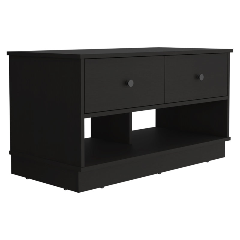 Hamilton Nightstand and Shoe Rack with Two Drawers and Two Open Shoe Storage, Black Wenge, Black Wenge