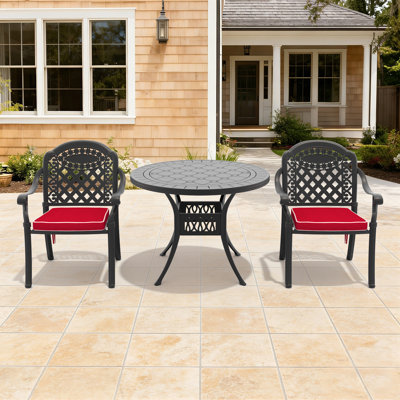 Ensemble de 3 meubles de patio en aluminium coulé avec coussins rouges