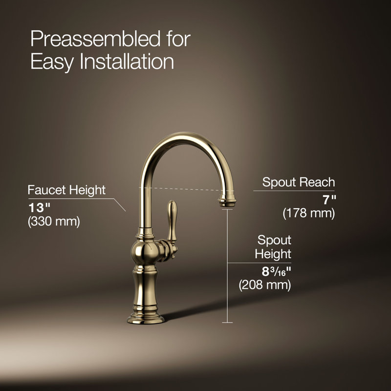 Artifacts® Single-Hole Bar Faucet with Supply Lines, French Gold