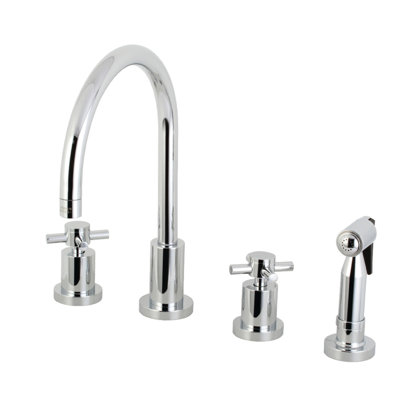 Kingston Brass Concord Double-Handle 4-Hole Widespread Kitchen Faucet with Brass Sprayer